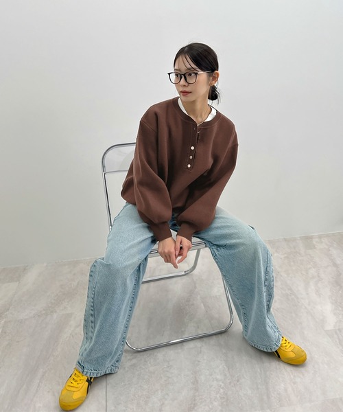 Futier land（フューティアランド）の「ヘンリーネックニットPO（ニット/セーター・レディース・ブラウン/オフホワイト/グレー・FREE）」の7枚目の写真