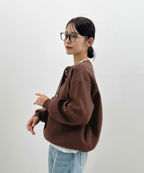 Futier land（フューティアランド）の「ヘンリーネックニットPO（ニット/セーター・レディース・ブラウン/オフホワイト/グレー・FREE）」の10枚目の写真