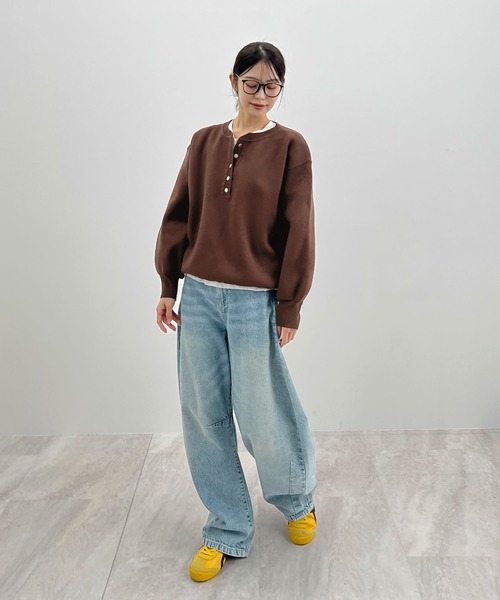Futier land（フューティアランド）の「ヘンリーネックニットPO（ニット/セーター・レディース・ブラウン/オフホワイト/グレー・FREE）」の13枚目の写真