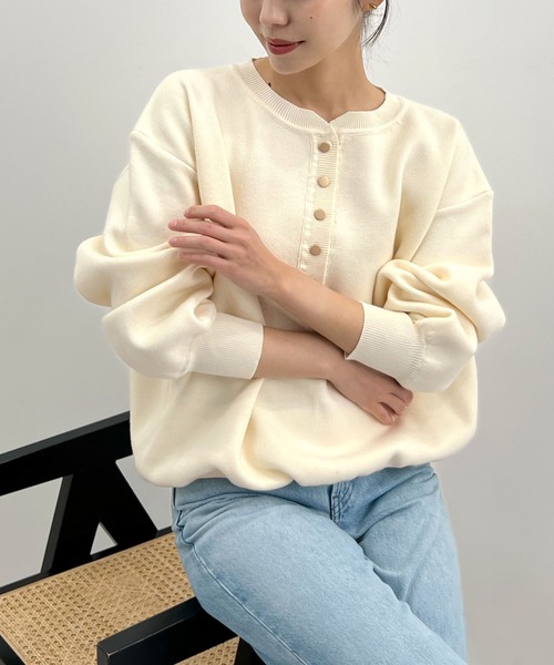 Futier land（フューティアランド）の「ヘンリーネックニットPO（ニット/セーター・レディース・ブラウン/オフホワイト/グレー・FREE）」の22枚目の写真