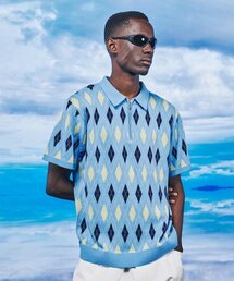 FDR（エフディーアール）の「Jacquard Argyle Collar Tee_Baby Blue（ポロシャツ）」