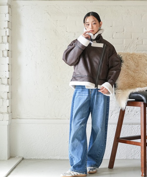 mili an deni（ミリアンデニ）の「ムートンダブルジャケット（ムートンコート・レディース・ブラック/ブラウン・M）」の10枚目の写真