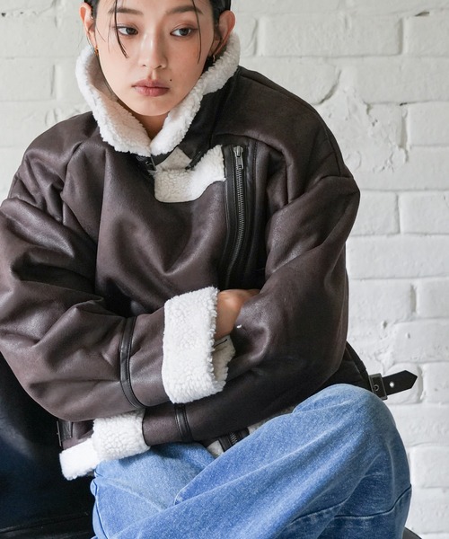 mili an deni（ミリアンデニ）の「ムートンダブルジャケット（ムートンコート・レディース・ブラック/ブラウン・M）」の15枚目の写真