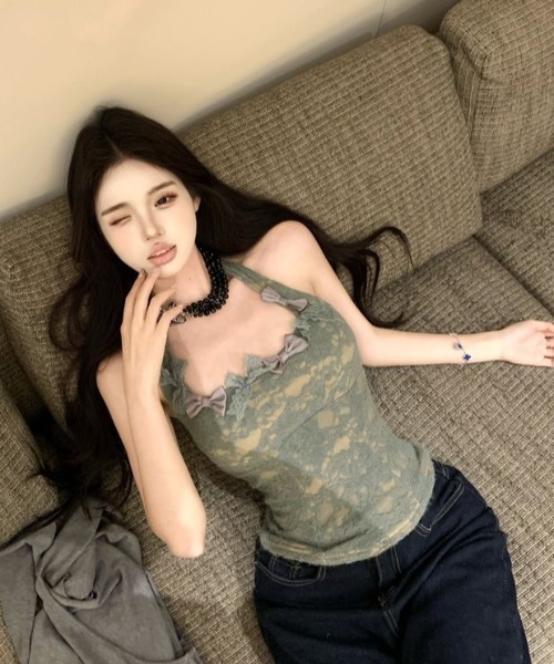 ViViDAY(ビビデー)の「【2点セット】リボンレースキャミ+ワンショルダーカットソー(Tシャツ/カットソー・レディース・ホワイト/ブラック/グレー・M)」の14枚目の写真