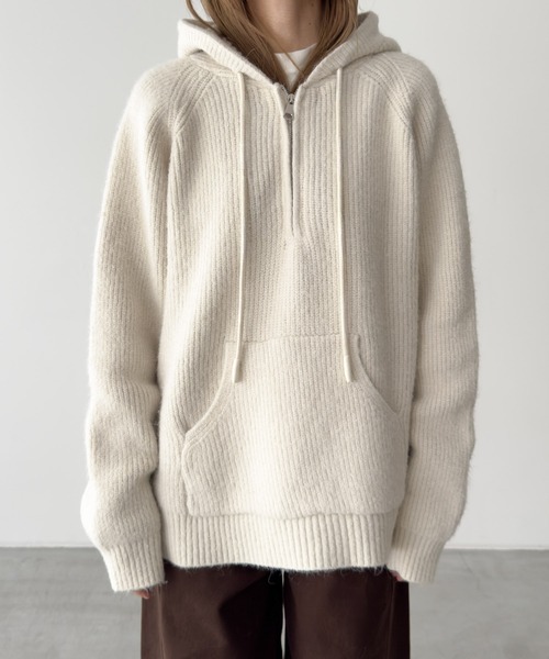 CANAL JEAN（キャナルジーン）の「El mar　あぜ編みウールハーフZIPパーカー（ニット/セーター・レディース・アイボリー/チャコールグレー・ONE SIZE）」の6枚目の写真