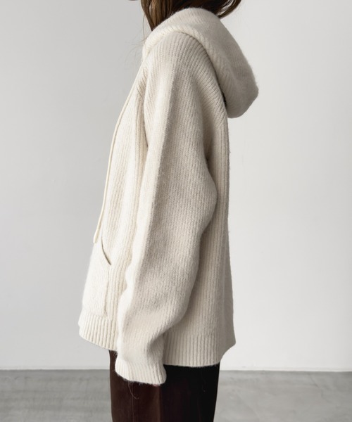 CANAL JEAN（キャナルジーン）の「El mar　あぜ編みウールハーフZIPパーカー（ニット/セーター・レディース・アイボリー/チャコールグレー・ONE SIZE）」の7枚目の写真