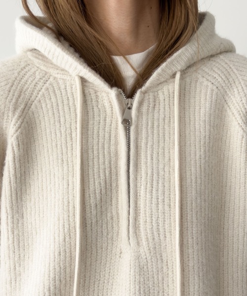 CANAL JEAN（キャナルジーン）の「El mar　あぜ編みウールハーフZIPパーカー（ニット/セーター・レディース・アイボリー/チャコールグレー・ONE SIZE）」の9枚目の写真