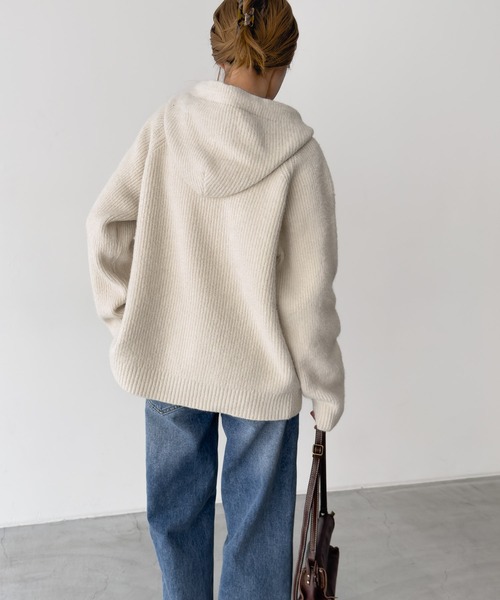 CANAL JEAN（キャナルジーン）の「El mar　あぜ編みウールハーフZIPパーカー（ニット/セーター・レディース・アイボリー/チャコールグレー・ONE SIZE）」の12枚目の写真