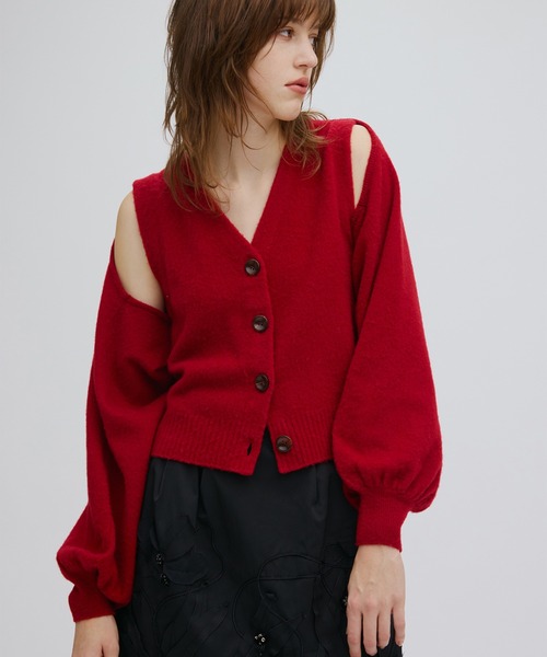 Ameri アメリ レッド レイヤードニット 長袖 Ameri（アメリ）の「3WAY MINK TOUCH KNIT TOP（ニット/セーター