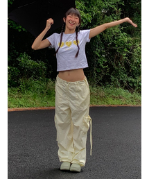 LANGNLU（ラングアンドルー）の「TERNI リボンシャーリングパンツ(テ ニ)_ライトイエロー（スウェットパンツ）」