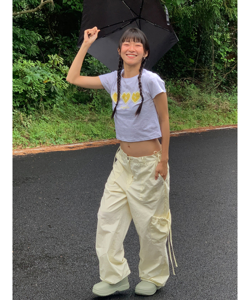LANGNLU(ラングアンドルー)の「TERNI リボンシャーリングパンツ(テ ニ)_ライトイエロー(スウェットパンツ・レディース・ライトイエロー・FREE)」の2枚目の写真