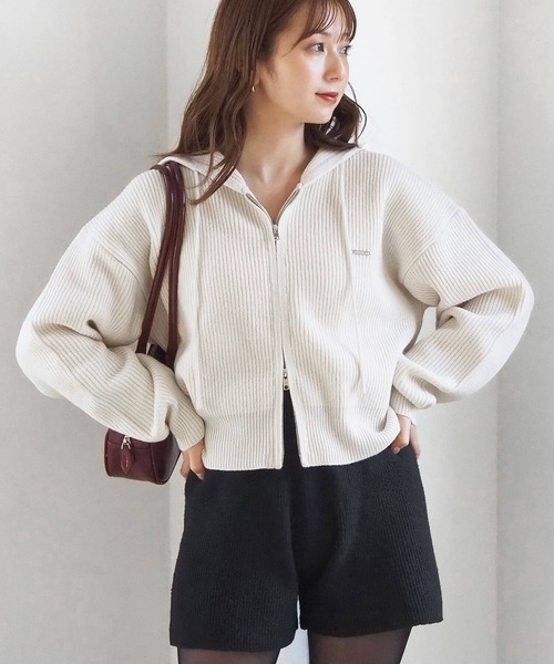 tiptop（ティップトップ）の「プレート付きダブルジップニットパーカー（パーカー・レディース・アイボリー/グレー/チャコールグレー・FREE）」の4枚目の写真