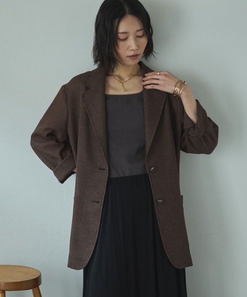 Doux archives（ドゥアルシーヴ）の「【展示会人気NO.1！】カラミツイードメッシュジャケット（テーラードジャケット・レディース・ベージュ/ブラック/ブラウン・FREE）」の2枚目の写真