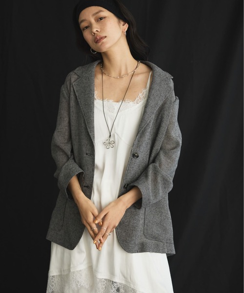 Doux archives（ドゥアルシーヴ）の「【展示会人気NO.1！】カラミツイードメッシュジャケット（テーラードジャケット・レディース・ベージュ/ブラック/ブラウン・FREE）」の16枚目の写真