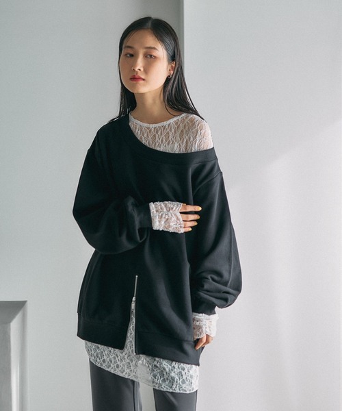 LEPSIM（レプシィム）の「ワンショルレイヤードライクチュニック　632567（Tシャツ/カットソー・レディース・チャコールグレー/ブラック/ライトグレー・FREE）」の2枚目の写真