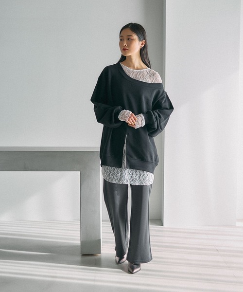 LEPSIM（レプシィム）の「ワンショルレイヤードライクチュニック　632567（Tシャツ/カットソー・レディース・チャコールグレー/ブラック/ライトグレー・FREE）」の15枚目の写真