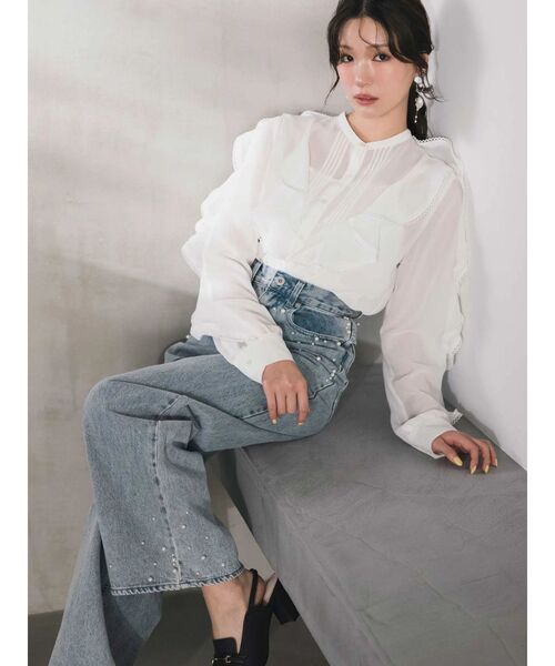 MERCURYDUO（マーキュリーデュオ）の「パールデニムパンツ（デニムパンツ・レディース・ブルー/ライトブルー・SMALL/MEDIUM）」の4枚目の写真