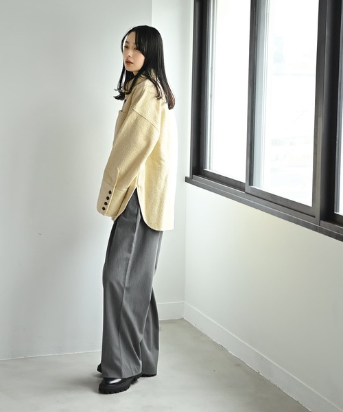STYLE DELI(スタイルデリ)の「【BLK001】ループツイードビックカフスシャツ(シャツ/ブラウス・レディース・グレー/イエロー・FREE)」の14枚目の写真
