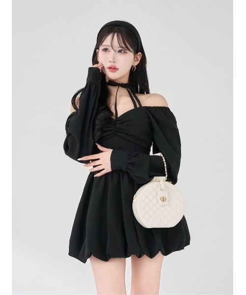 新品タグ付き ダーリッチ ウエストコルセットバルーンミニワンピース ブラック F Darich（ダーリッチ）の「ウエストコルセットバルーンミニワンピース