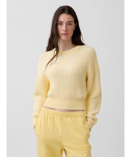 セール】コットン100% バレルスリーブ クロップドセーター（ニット