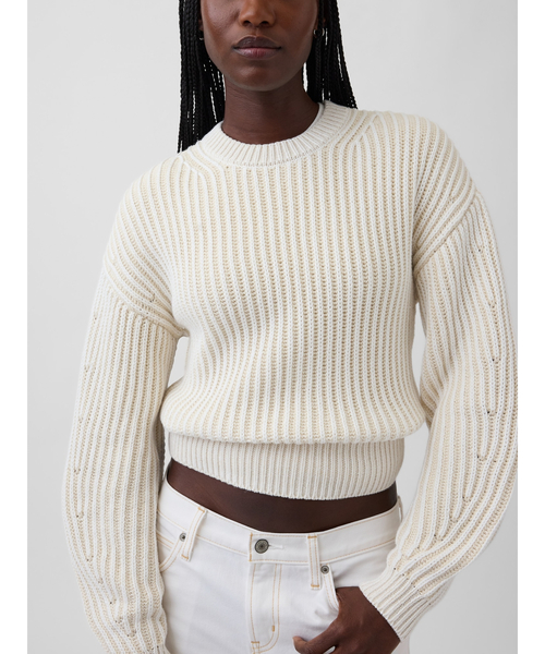 GAP(ギャップ)の「コットン100% バレルスリーブ クロップドセーター(ニット/セーター・レディース・オフホワイト/ブルー/イエロー/グリーン・XL/L/M/S/XS/XXS)」の2枚目の写真