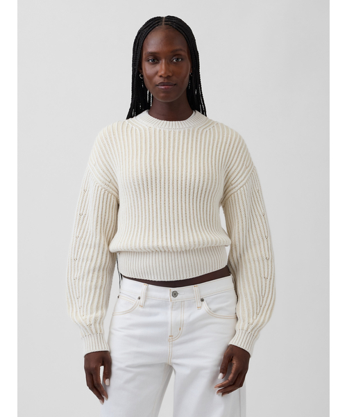 GAP(ギャップ)の「コットン100% バレルスリーブ クロップドセーター(ニット/セーター・レディース・オフホワイト/ブルー/イエロー/グリーン・XL/L/M/S/XS/XXS)」の5枚目の写真