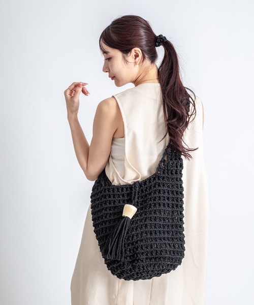 Rivel(リヴェル)の「【BALI BALI/バリバリ】コットンロープバッグ かごバッグ トートバッグ 貝殻(かごバッグ・レディース・ブラック/ホワイト・FREE)」の16枚目の写真