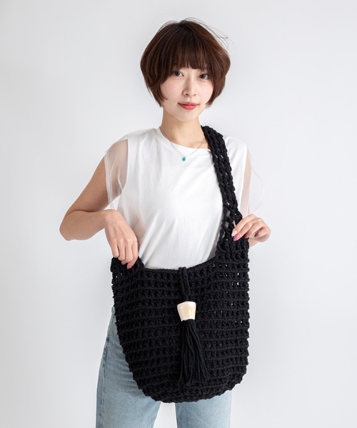 Rivel(リヴェル)の「【BALI BALI/バリバリ】コットンロープバッグ かごバッグ トートバッグ 貝殻(かごバッグ・レディース・ブラック/ホワイト・FREE)」の19枚目の写真