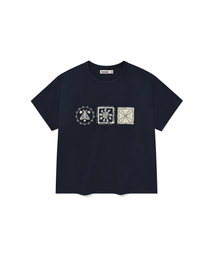 karactor（カラクト）の「(W) Stamp crop half T-shirts / Navy（Tシャツ/カットソー）」
