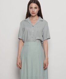 W221 linen open collar half shirts mint