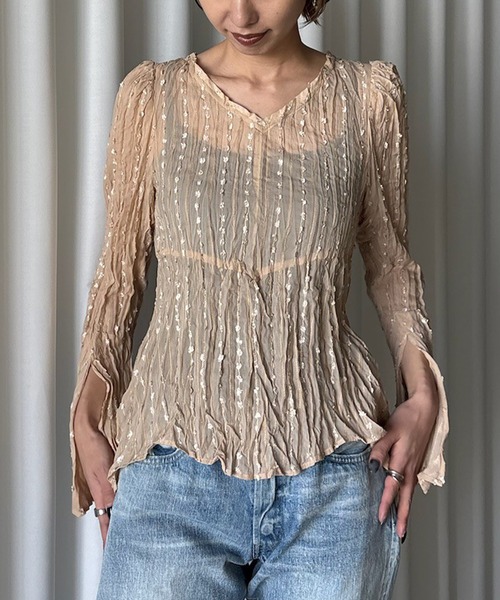 Ameri（アメリ）の「TULLE FRINGE WASHER BLOUSE（シャツ/ブラウス・レディース・アイボリー/ブラック/ベージュ・FREE）」の3枚目の写真