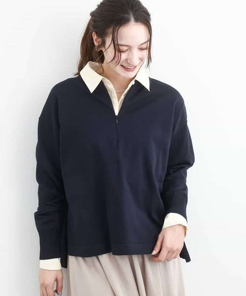 MK MICHEL KLEIN(エムケーミッシェルクラン)の「フロントファスナーデザインニット/洗える(ニット/セーター・レディース・ライトグレー/ネイビー・38)」の2枚目の写真