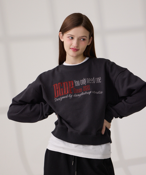DANGLEDROP(ダングルドロップ)の「DGDP YOU NEED刺繍クロップマンツーマンチャコール(スウェット・レディース・その他・S/M)」の3枚目の写真