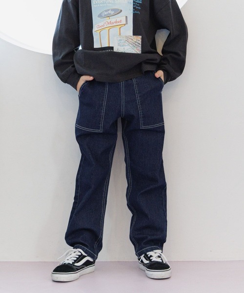 GLOBAL WORK（グローバルワーク）の「スゴラクストレッチベイカーパンツ/625173（デニムパンツ・キッズ・ブラウン/ブルー/グレイッシュベージュ/ベージュ・160cm/150cm/140cm/130cm）」の4枚目の写真