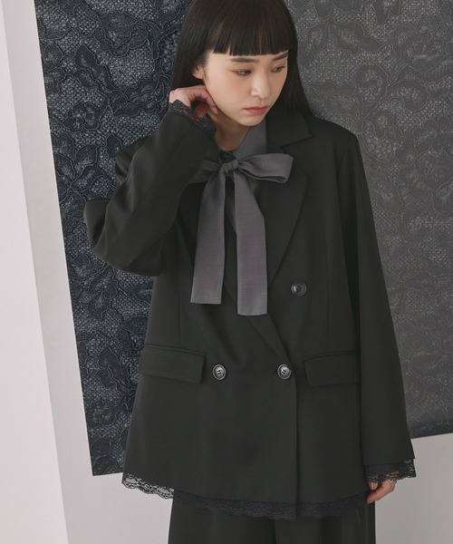 ELUNIS（エルニス）の「レースレイヤードダブルジャケット（テーラードジャケット・レディース・グレー/ブラック・FREE）」の3枚目の写真