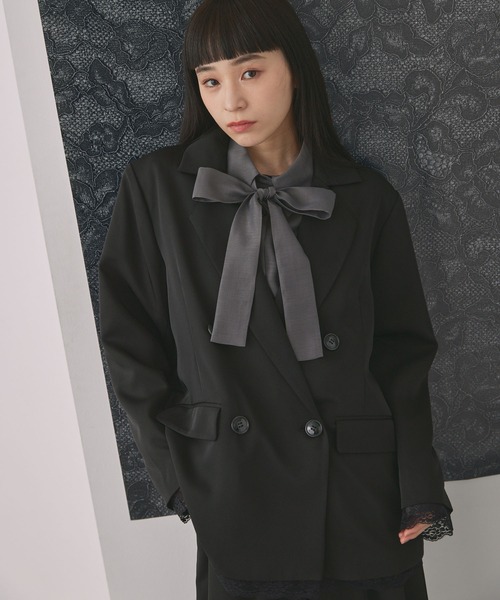 ELUNIS（エルニス）の「レースレイヤードダブルジャケット（テーラードジャケット・レディース・グレー/ブラック・FREE）」の4枚目の写真