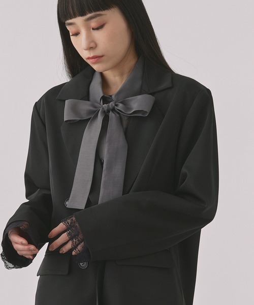 ELUNIS（エルニス）の「レースレイヤードダブルジャケット（テーラードジャケット・レディース・グレー/ブラック・FREE）」の5枚目の写真