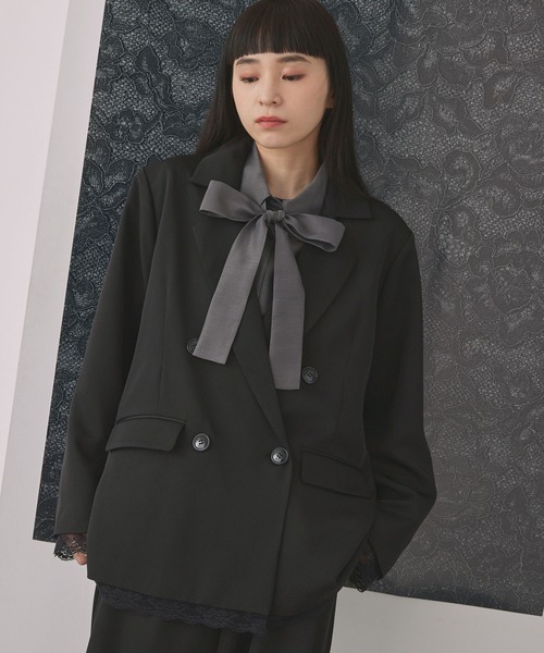 ELUNIS（エルニス）の「レースレイヤードダブルジャケット（テーラードジャケット・レディース・グレー/ブラック・FREE）」の6枚目の写真