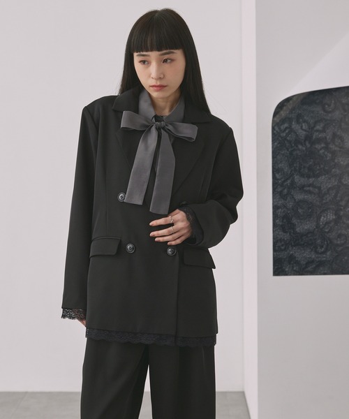 ELUNIS（エルニス）の「レースレイヤードダブルジャケット（テーラードジャケット・レディース・グレー/ブラック・FREE）」の10枚目の写真
