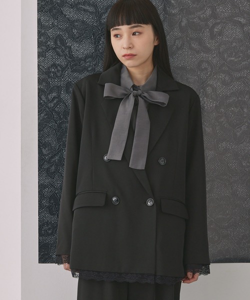 ELUNIS（エルニス）の「レースレイヤードダブルジャケット（テーラードジャケット・レディース・グレー/ブラック・FREE）」の12枚目の写真