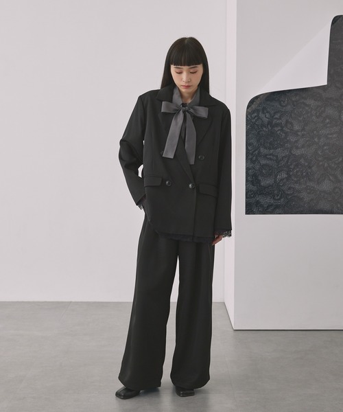 ELUNIS（エルニス）の「レースレイヤードダブルジャケット（テーラードジャケット・レディース・グレー/ブラック・FREE）」の14枚目の写真