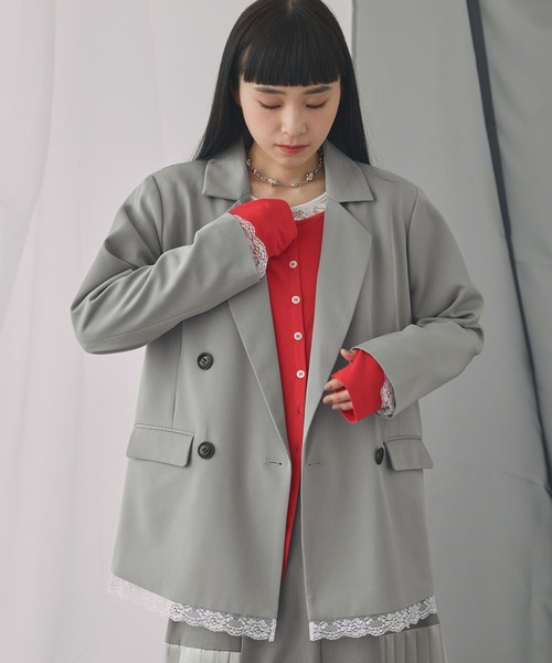 ELUNIS（エルニス）の「レースレイヤードダブルジャケット（テーラードジャケット・レディース・グレー/ブラック・FREE）」の18枚目の写真