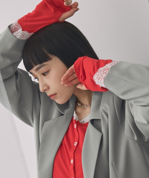 ELUNIS（エルニス）の「レースレイヤードダブルジャケット（テーラードジャケット・レディース・グレー/ブラック・FREE）」の19枚目の写真