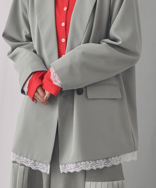 ELUNIS（エルニス）の「レースレイヤードダブルジャケット（テーラードジャケット・レディース・グレー/ブラック・FREE）」の22枚目の写真