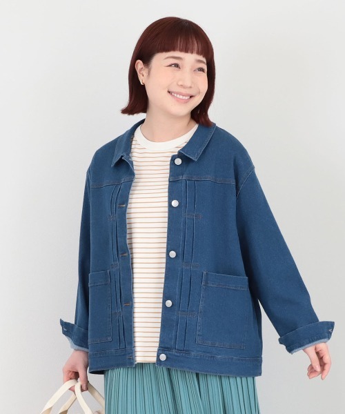MB mint breeze（エムビーミントブリーズ）の「【L～6L 大きいサイズ】ライトオンスストレッチデニムジャケット（デニムジャケット・レディース・ネイビー/ブルー・LL/3L/4L/5L/6L）」の6枚目の写真