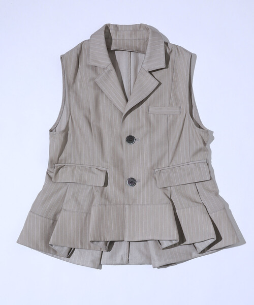 Firsthand(ファーストハンド)の「Firsthand/ファーストハンド ピンストライプ フレア ヘム ショートジレ(ベスト・レディース・ベージュ/グレー・FREE)」の20枚目の写真