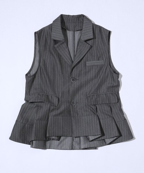 Firsthand(ファーストハンド)の「Firsthand/ファーストハンド ピンストライプ フレア ヘム ショートジレ(ベスト・レディース・ベージュ/グレー・FREE)」の22枚目の写真