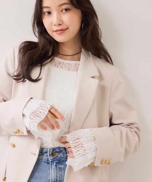 VIS(ビス)の「フレアスリーブレーストップス(Tシャツ/カットソー・レディース・オフホワイト/ブラック・FREE)」の9枚目の写真