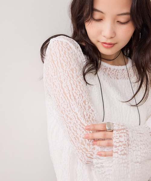 VIS(ビス)の「フレアスリーブレーストップス(Tシャツ/カットソー・レディース・オフホワイト/ブラック・FREE)」の3枚目の写真