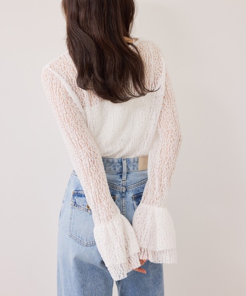 VIS(ビス)の「フレアスリーブレーストップス(Tシャツ/カットソー・レディース・オフホワイト/ブラック・FREE)」の5枚目の写真